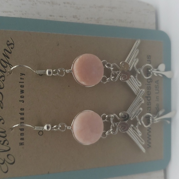 10- Pink Natural Stone Women's Handmade Earrings NWT - Picture 4 of 4